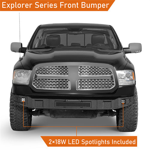 Aftermarket Full Width Front Bumper w/ LED Spotlights (13-18 Ram 1500, Excluding Rebel) - LandShaker