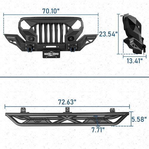 Full Width Front Bumper with Mad Max Grill & Side Steps(18-25 Jeep Wrangler JL 4 Door)-LandShaker