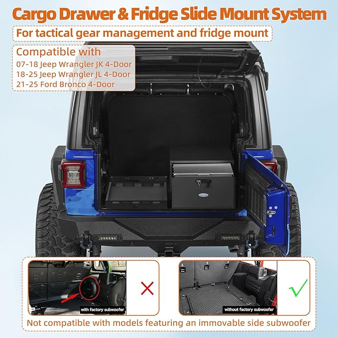 Cargo Drawer & Fridge Slide Mount System For 2015-2025 Jeep Wrangler JK & JL 4-Door & 2021-2025 Ford Bronco 4-Door - Landshaker4x4