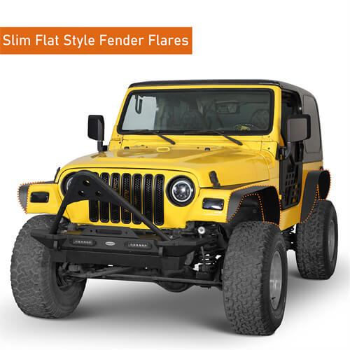 Aftermarket Slim Flat Front & Rear Fender Flares Kit For 1997-2006 Jeep Wrangler TJ - LandShaker4x4