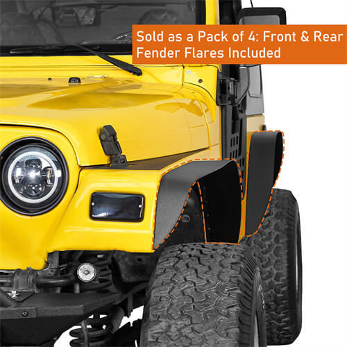 Aftermarket Slim Flat Front & Rear Fender Flares Kit For 1997-2006 Jeep Wrangler TJ - LandShaker4x4