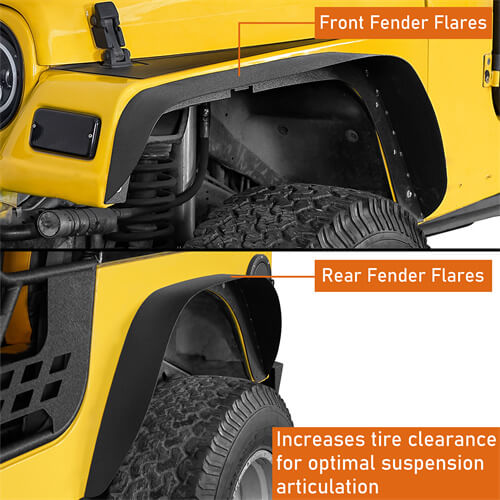Aftermarket Slim Flat Front & Rear Fender Flares Kit For 1997-2006 Jeep Wrangler TJ - LandShaker4x4
