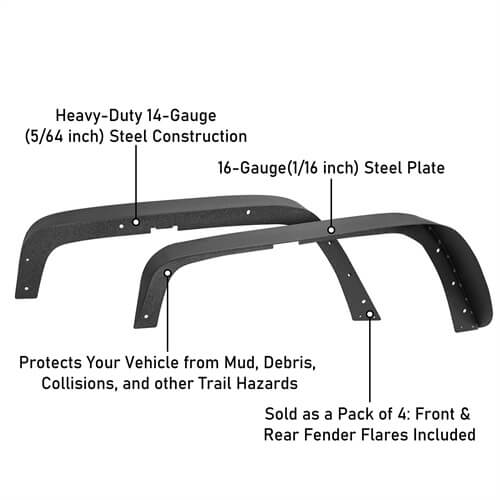 Aftermarket Slim Flat Front & Rear Fender Flares Kit For 1997-2006 Jeep Wrangler TJ - LandShaker4x4