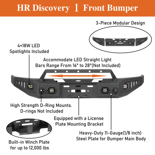 04-08 Ford F-150 Full Width Front Bumper w/ Winch Plate & 4 LED Spotlights - LandShaker
