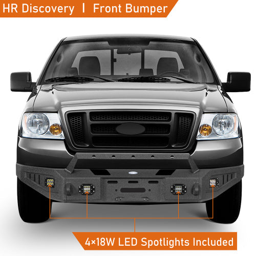 04-08 Ford F-150 Full Width Front Bumper w/ Winch Plate & 4 LED Spotlights - LandShaker