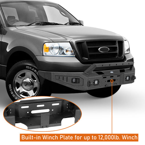 04-08 Ford F-150 Full Width Front Bumper w/ Winch Plate & 4 LED Spotlights - LandShaker