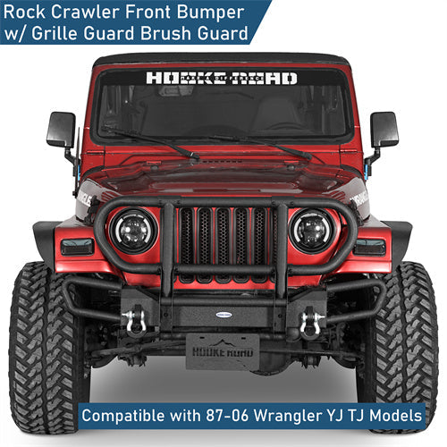 Rock Crawler Front Bumper w/ Grille Guard Brush Guard For 1987-2006 Jeep Wrangler YJ TJ - Landshaker4x4
