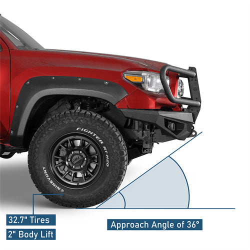 Road Trip Front Bumper w/ Grille Guard For 2016-2023 Toyota Tacoma - Landshaker4x4