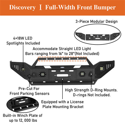 LandShaker Full Width Front Bumper w/ Winch Plate & LED Spotlights (19-24 Ram 2500)