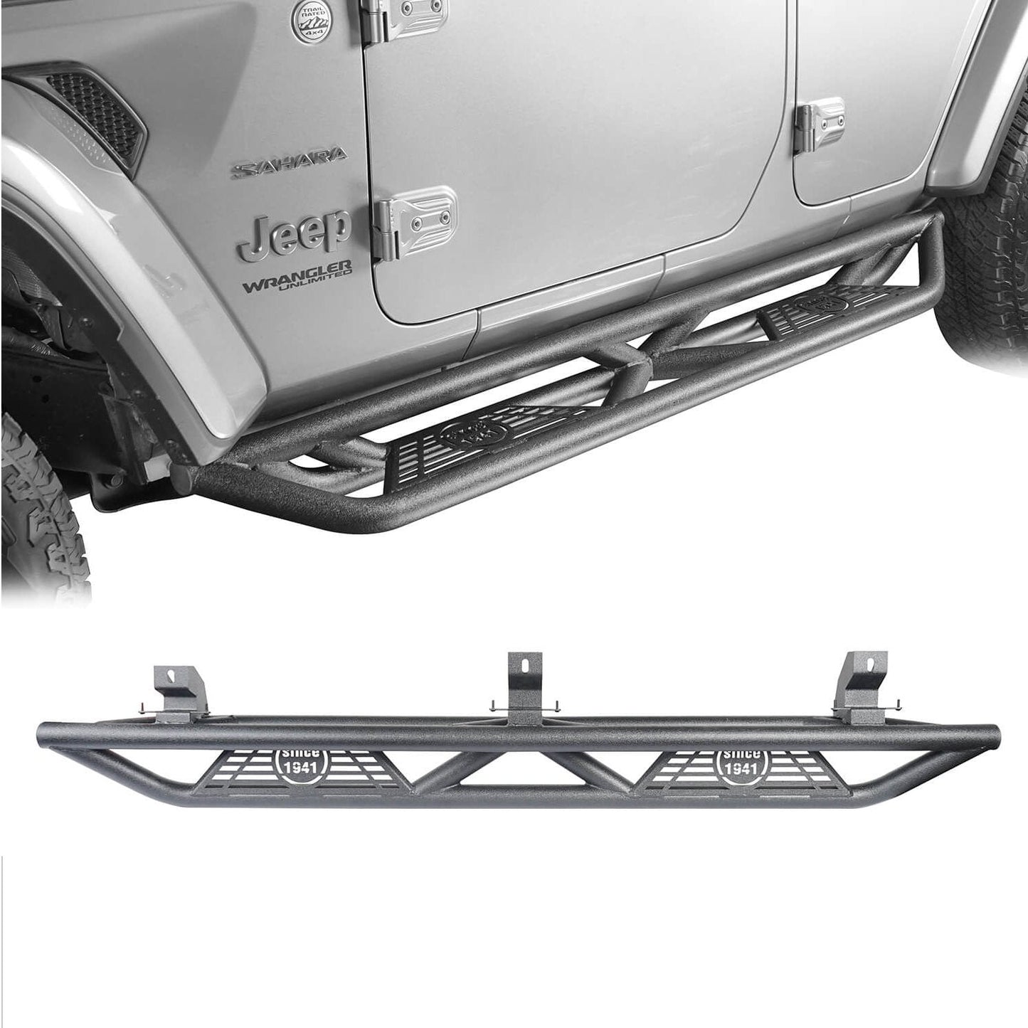 Tube Side Steps Running Boards w/SINCE 1941 Inch Logo(18-25 Jeep Wrangler JL 4 Door)-LandShaker