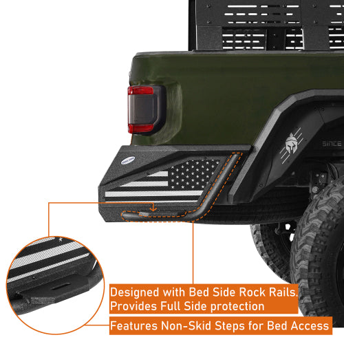 Rear Bumper w/ Bedside Slider Steps (20-25 Jeep Gladiator JT with OEM Rear Bumper Frame Mounts) - LandShaker