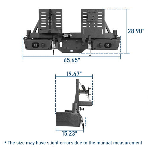 Rear Bumper w/ Dual Swing Arms & Tire Carrier & 5.3-Gallon Jerry Can Holder (20-25 Jeep Gladiator JT with OEM Rear Bumper Frame Mounts) - LandShaker