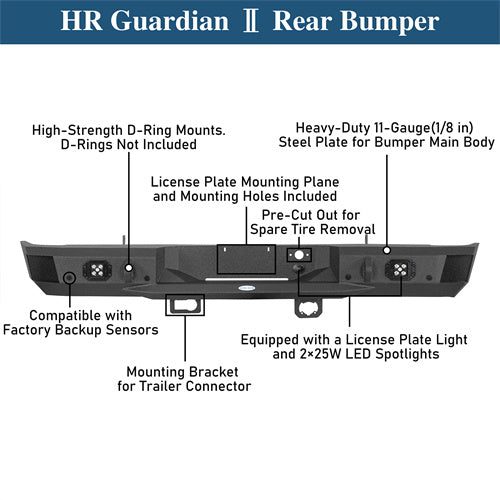 Off-Road Rear Bumper w/ LED spotlights For 2007-2018 Chevy Silverado 1500