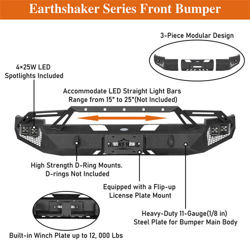 Road Trip Front Bumper w/ LED Spotlights For 2007-2013 Chevy Silverado 1500 2nd Generation - LandShaker