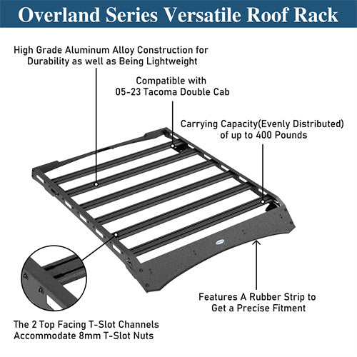 Road Trip Versatile Roof Rack For 2005-2023 Toyota Tacoma Double Cab - LandShaker4x4