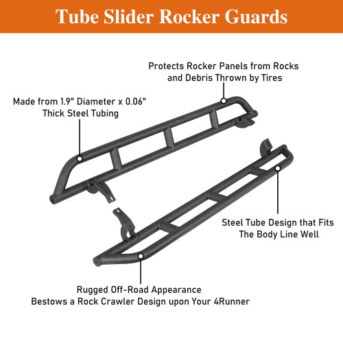 10-24 Toyota 4Runner Tube Slider Rocker Guards (Excluding Limited, Nightshade, TRD Sport & 10-13 SR5) - LandShaker