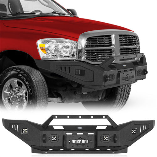 Front Bumper w/ Winch Plate & 4 LED Spotlights For 2006-2009 Ram 2500/3500 - Landshaker4x4