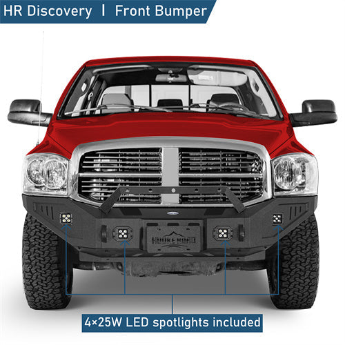 Front Bumper w/ Winch Plate & 4 LED Spotlights For 2006-2009 Ram 2500/3500 - Landshaker4x4