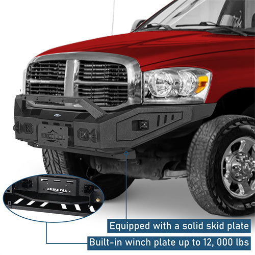 Front Bumper w/ Winch Plate & 4 LED Spotlights For 2006-2009 Ram 2500/3500 - Landshaker4x4