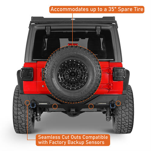 Off-Road Rear Bumper w/ LED spotlights For 2018-2024 Jeep Wrangler JL - LandShaker