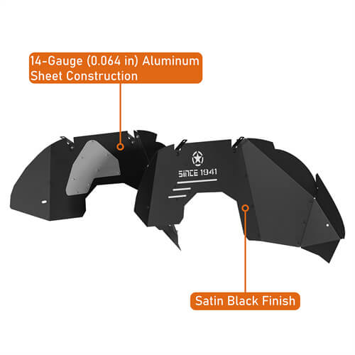 Aluminum Front Inner Fender Liners For 2018-2025 Jeep Wrangler JL & Gladiator JT(Excluding Mojave, Rubicon 3.6L Engine Edtion) - LandShaker