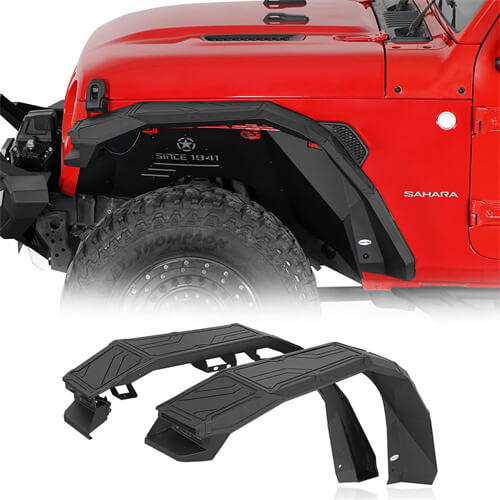 Road Trip Aluminum Front Fender Flares w/ LED Lights For 2018-2025 Jeep Wrangler JL & Gladiator JT - LandShaker