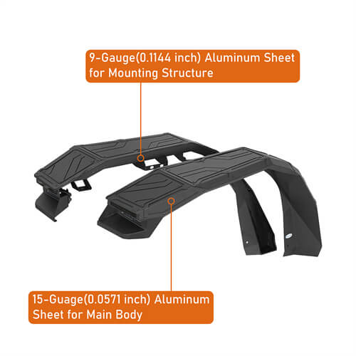 Road Trip Aluminum Front Fender Flares w/ LED Lights For 2018-2025 Jeep Wrangler JL & Gladiator JT - LandShaker