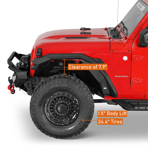 Road Trip Aluminum Front Fender Flares w/ LED Lights For 2018-2025 Jeep Wrangler JL & Gladiator JT - LandShaker