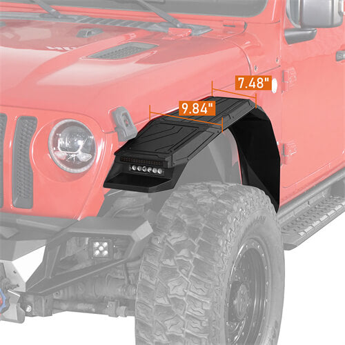 Road Trip Aluminum Front Fender Flares w/ LED Lights For 2018-2025 Jeep Wrangler JL & Gladiator JT - LandShaker