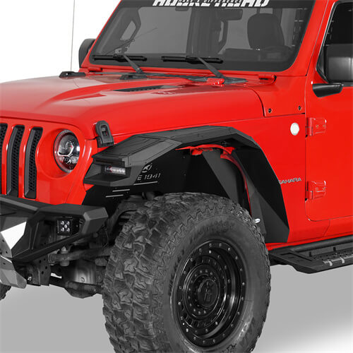 Road Trip Aluminum Front Fender Flares w/ LED Lights For 2018-2025 Jeep Wrangler JL & Gladiator JT - LandShaker