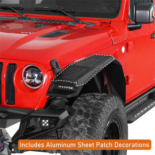 Road Trip Aluminum Front Fender Flares w/ LED Lights For 2018-2025 Jeep Wrangler JL & Gladiator JT - LandShaker
