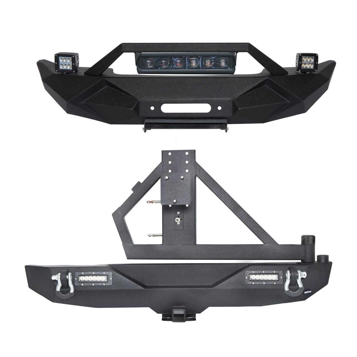 Blade Stubby Front Bumper w/ 60W Work Light Bar & Different Trail Rear Bumper w/Tire Carrier Combo(07-18 Jeep Wrangler JK JKU)-LandShaker