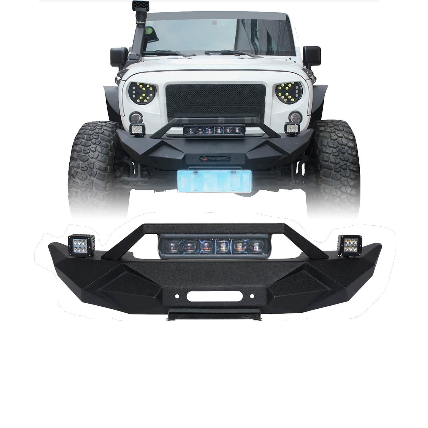 Blade Stubby Front Bumper w/ 60W Work Light Bar & Different Trail Rear Bumper w/Tire Carrier Combo(07-18 Jeep Wrangler JK JKU)-LandShaker
