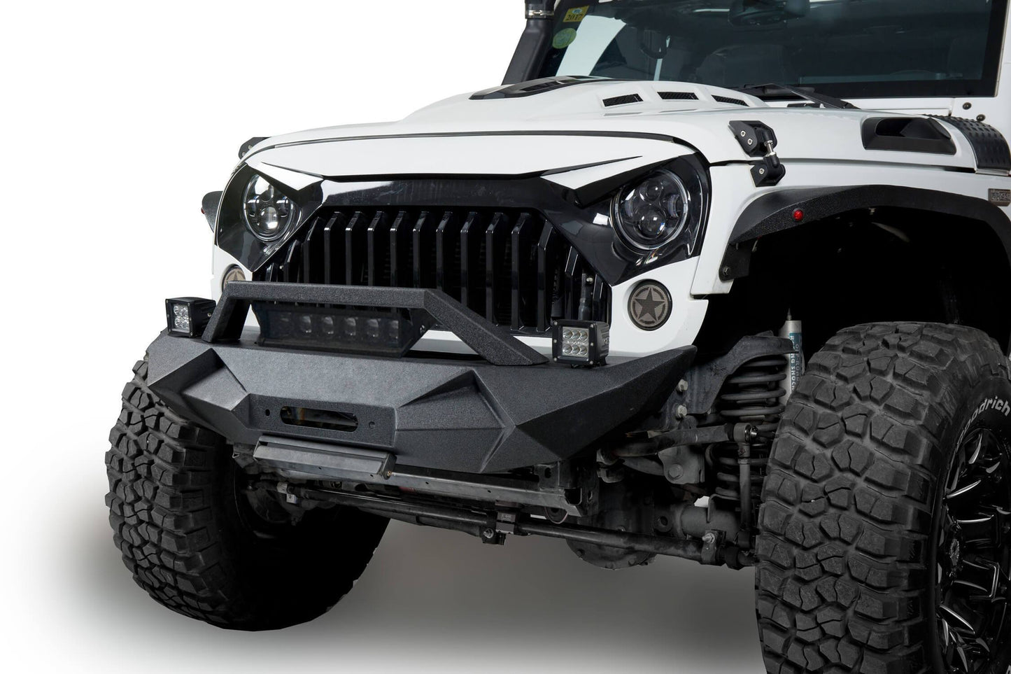 Blade Stubby Front Bumper w/ 60W Work Light Bar & Different Trail Rear Bumper w/Tire Carrier Combo(07-18 Jeep Wrangler JK JKU)-LandShaker