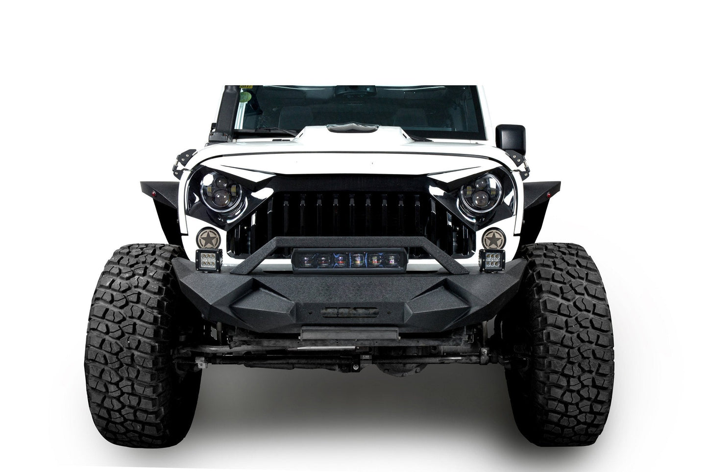 Blade Stubby Front Bumper w/ 60W Work Light Bar & Different Trail Rear Bumper w/Tire Carrier Combo(07-18 Jeep Wrangler JK JKU)-LandShaker