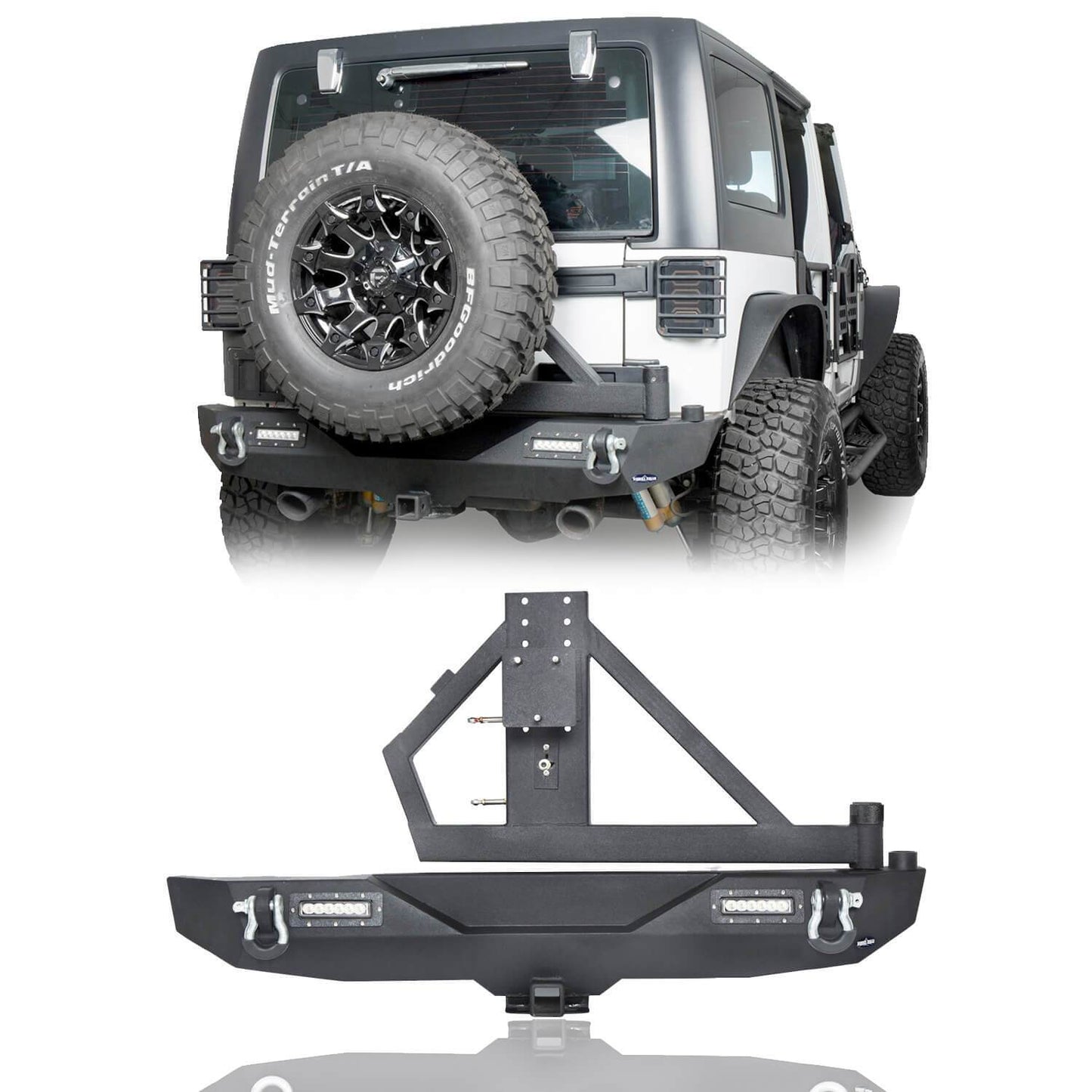 Blade Stubby Front Bumper w/ 60W Work Light Bar & Different Trail Rear Bumper w/Tire Carrier Combo(07-18 Jeep Wrangler JK JKU)-LandShaker