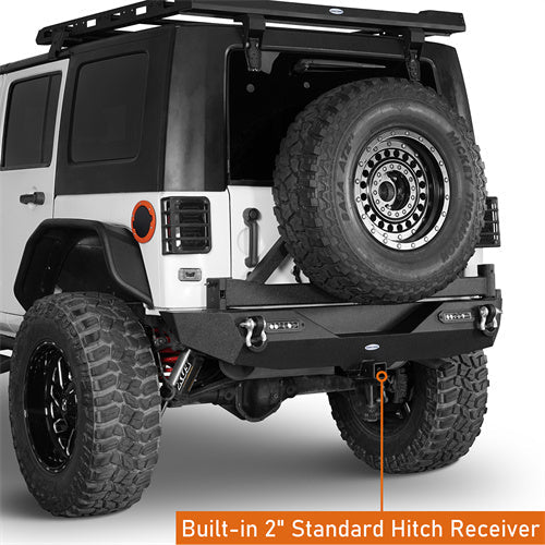 Blade Stubby Front Bumper w/ 60W Work Light Bar & Different Trail Rear Bumper w/Tire Carrier Combo(07-18 Jeep Wrangler JK JKU)-LandShaker