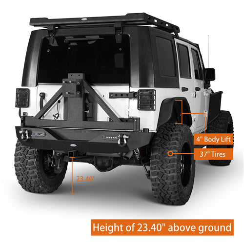 Blade Stubby Front Bumper w/ 60W Work Light Bar & Different Trail Rear Bumper w/Tire Carrier Combo(07-18 Jeep Wrangler JK JKU)-LandShaker