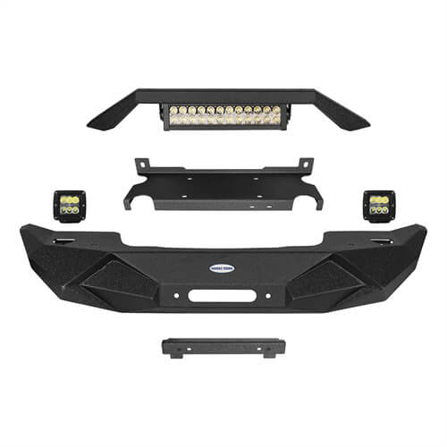Blade Stubby Front Bumper w/ 60W Work Light Bar & Different Trail Rear Bumper w/Tire Carrier Combo(07-18 Jeep Wrangler JK JKU)-LandShaker