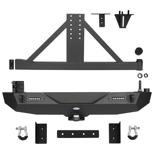 Blade Stubby Front Bumper w/ 60W Work Light Bar & Different Trail Rear Bumper w/Tire Carrier Combo(07-18 Jeep Wrangler JK JKU)-LandShaker