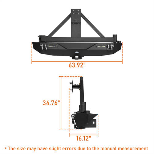Blade Stubby Front Bumper w/ 60W Work Light Bar & Different Trail Rear Bumper w/Tire Carrier Combo(07-18 Jeep Wrangler JK JKU)-LandShaker