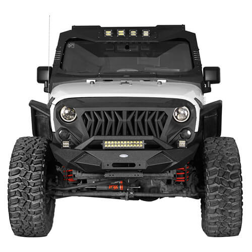 Blade Stubby Front Bumper w/ 60W Work Light Bar & Different Trail Rear Bumper w/Tire Carrier Combo(07-18 Jeep Wrangler JK JKU)-LandShaker