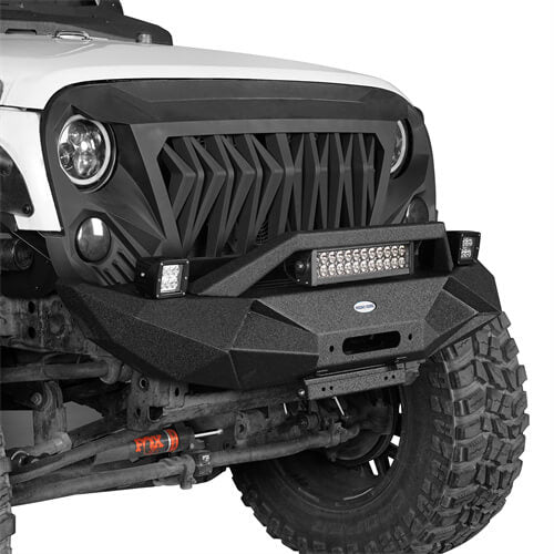 Blade Stubby Front Bumper w/ 60W Work Light Bar & Different Trail Rear Bumper w/Tire Carrier Combo(07-18 Jeep Wrangler JK JKU)-LandShaker
