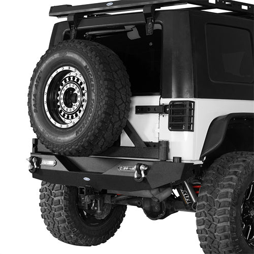 Blade Stubby Front Bumper w/ 60W Work Light Bar & Different Trail Rear Bumper w/Tire Carrier Combo(07-18 Jeep Wrangler JK JKU)-LandShaker