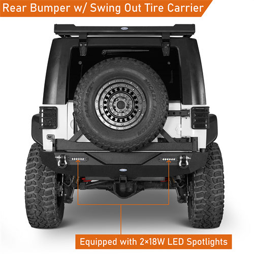 Blade Stubby Front Bumper w/ 60W Work Light Bar & Different Trail Rear Bumper w/Tire Carrier Combo(07-18 Jeep Wrangler JK JKU)-LandShaker