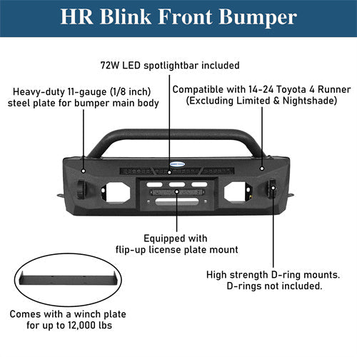 Blink Stubby Front Bumper For 2014-2024 Toyota 4Runner (Excluding Limited & Nightshade)  - LandShaker4x4