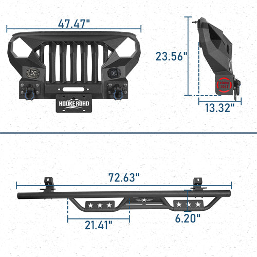 Mad Max Front Bumper Grill & Side Steps(18-25 Jeep Wrangler JL 4 Door)-LandShaker