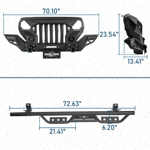 Mad Max Front Bumper Grill & Side Steps(18-25 Jeep Wrangler JL 4 Door)-LandShaker