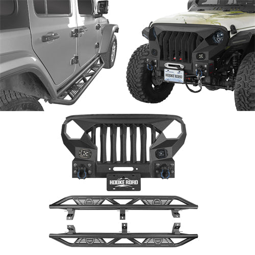 Full Width Front Bumper with Mad Max Grill & Side Steps(18-25 Jeep Wrangler JL 4 Door)-LandShaker