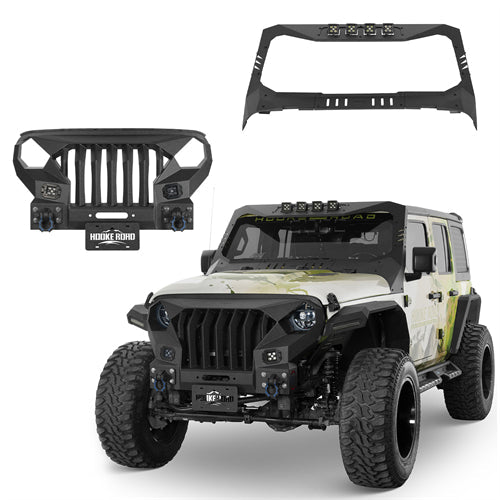 Mad Max Front Bumper w/Wings & Windshield Frame Cover(18-25 Jeep Wrangler JL & Gladiator JT(Excluding Wrangler 4xe, Rubicon 392, JT Mojave))-LandShaker